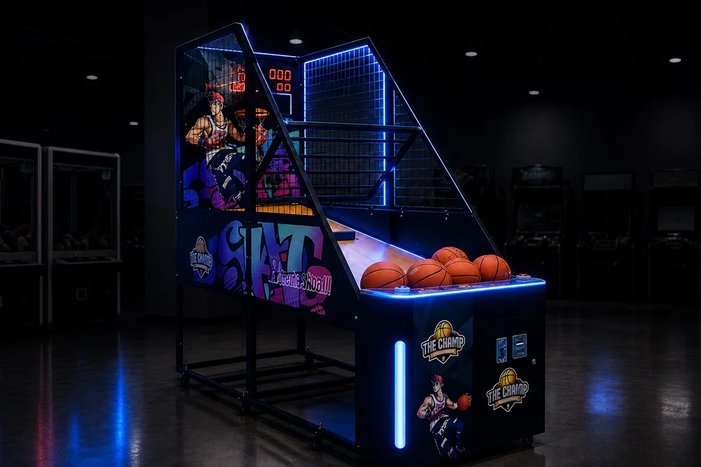 Arcade basketball shooting machine