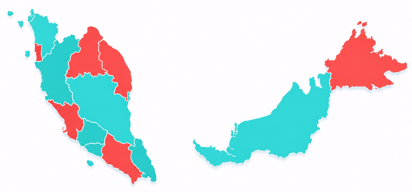 Malaysia market coverage map with color-coded states