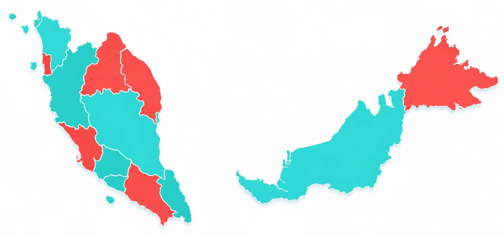 Malaysia market coverage map with color-coded states