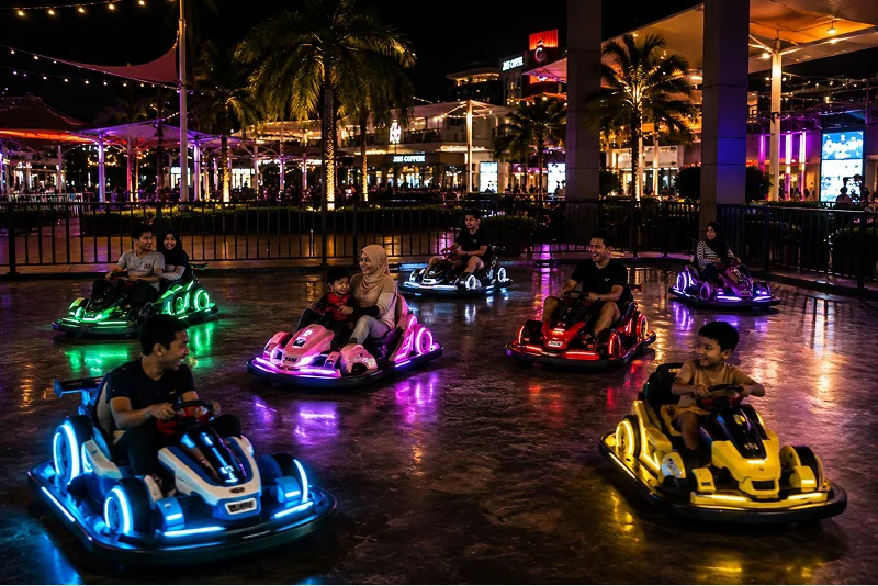 Outdoor bumper cars at a theme park